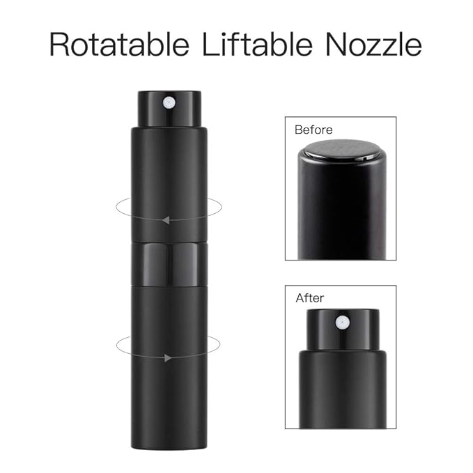 LISAPACK 8ML Atomizer Perfume Spray Bottle for Travel, Empty Refillable Cologne Dispenser, Portable Sprayer (Matte Black)