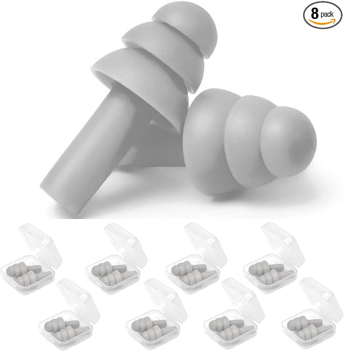 Earplugs for Sleeping Noise Cancelling, Reusable Ear Plugs– Super Soft, Silicone Ear Plug, for Sleeping 8 Pairs, Swimming, Snoring, Concerts, Work, Noisy Places (8 Colors)