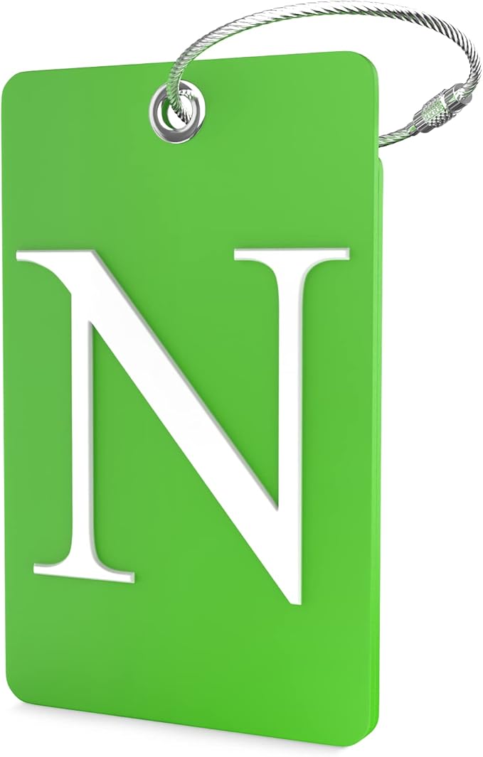 Shacke Luggage Tag Initial – Fully Bendable Tag w/Stainless Steel Loop (Letter N)