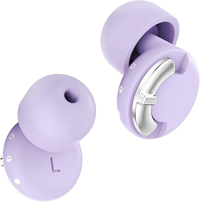 Adjustable Ear Plugs - 3 Noise Cancelling Modes for Work, Travel, Concerts & More, Reusable Hearing Protection with 4 Sizes (XS/S/M/L), Comfortable Ear Plugs for Noise Reduction, Purple Silver