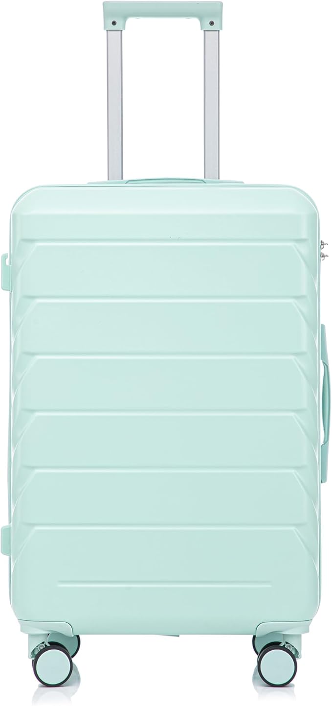 28 Inch Checked-Large Luggage, Lightweight ABS Hard Shell Suitcase with Spinner Wheels, Expandable Travel Luggage with Combination Lock & Side Hooks for Men Women (Green, 28)