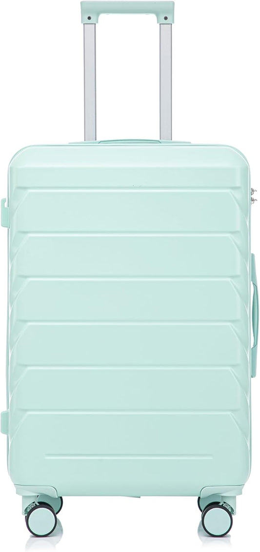 28 Inch Checked-Large Luggage, Lightweight ABS Hard Shell Suitcase with Spinner Wheels, Expandable Travel Luggage with Combination Lock & Side Hooks for Men Women (Green, 28)
