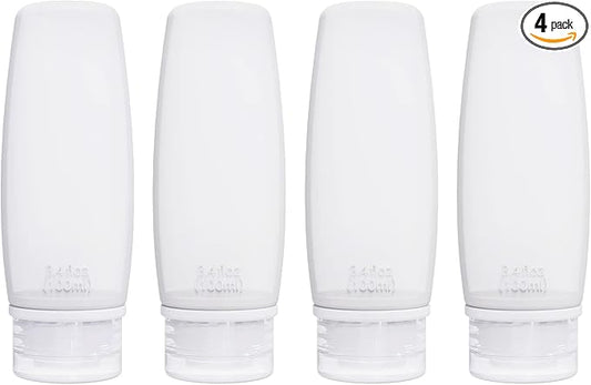 Silicone Travel Bottles for Toiletries TSA Approved Travel Size Containers Set 4 Pack Portable Leak Proof Refillable Cosmetic Squeeze Bottles Shampoo Hair Conditioner Body Lotion Bath Shower Gel
