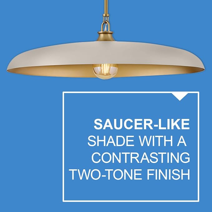 Hinkley Sadie 24" Large Dome Chandelier, Light Taupe with Lacquered Brass | Two Tone Saucer Pendant, Includes (5) 7" Downrods, Needs a Med. LED Bulb, Adjustable Height, Dining Room, Kitchen