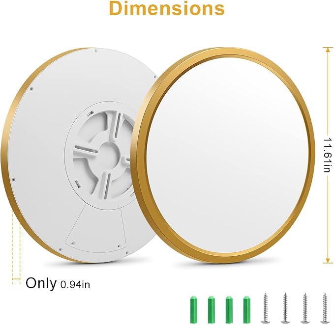 2 Pack 12Inch Gold LED Ceiling Light Fixture Flush Mount, 24W(240W Equivalent), 3200LM, 5000K Daylight White, IP40, Flat Modern Round Ceiling Light for Bedrooms, Living Rooms, Bathrooms, Kitchens, etc