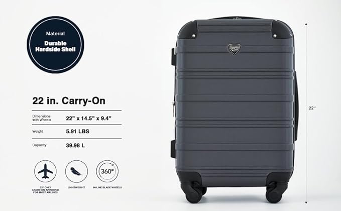 Travelers Club Phoenix Luggage, Blackened Pearl, 22-Inch Carry-On