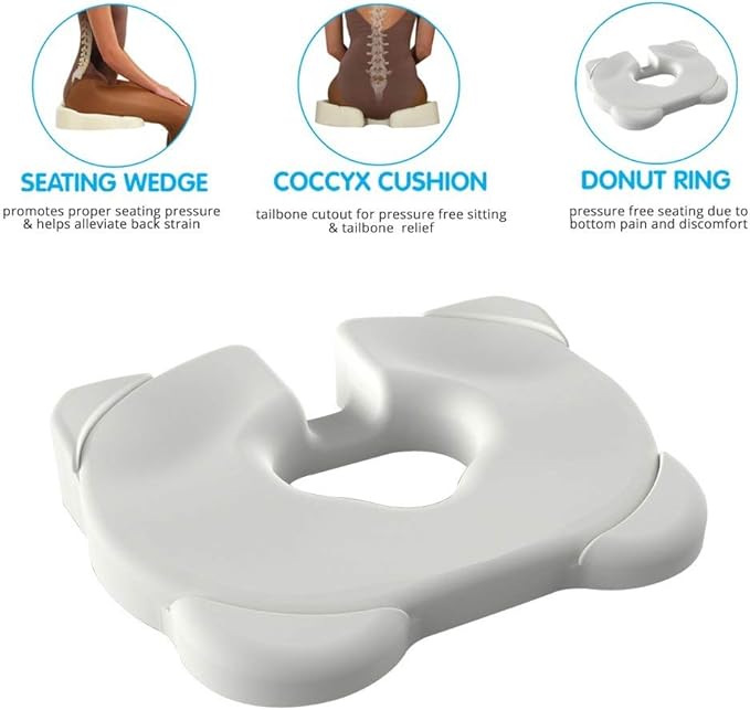Contour Kabooti Donut Seat Cushion, 3-in-1 Design with Center Cutout for Tailbone Pain, Sciatica and Hemorrhoids (Pack of 2)