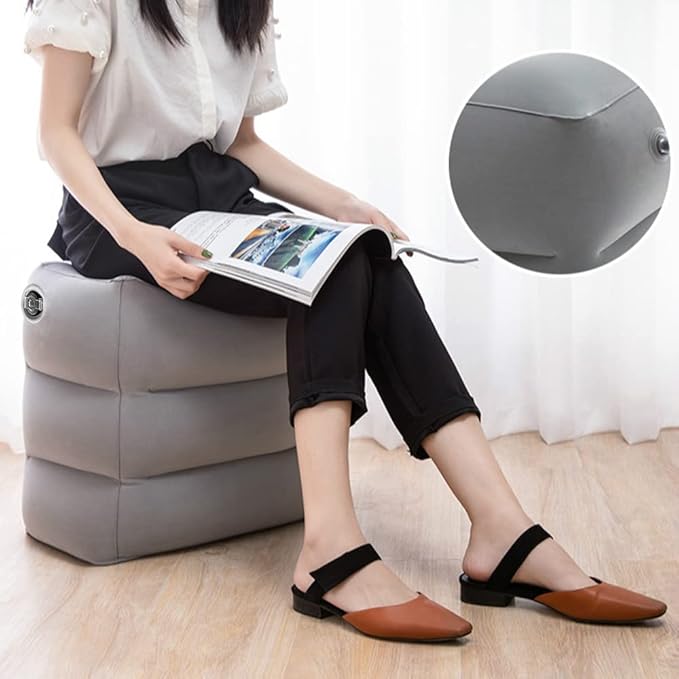 Inflatable Foot Rest Pillow for Travel, Kids/Adults Airplane Travel Pillow Kids Bed-Adjustable Height Cushions,for Kids to Sleep While Traveling,Suitable for Car,Office,Home,Travel (Black)
