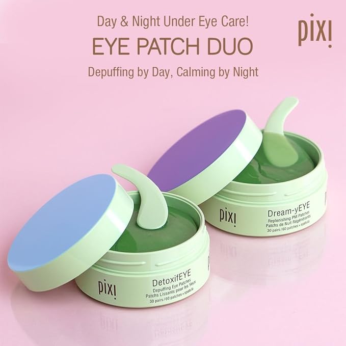 Pixi Day & Night Eye Patch Duo |Depuffing Hydrogel Under-Eye Patches for Day and Calming Hydrogel Under Eye Patch for Night | for Puffy Eyes and Dark Circles | 2 Boxes, 60 Pairs, 120 Patches