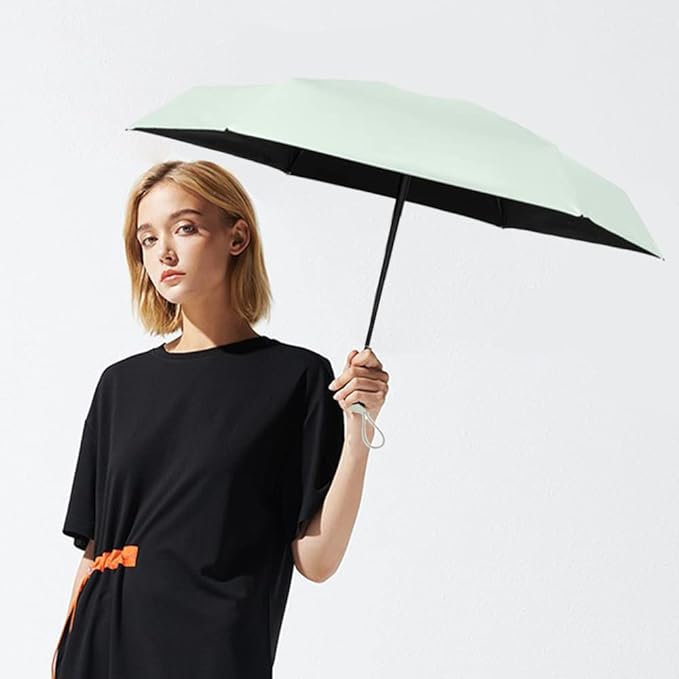 ESUFEIR Mini Sun Umbrella for Purse With Case, Small Compact UV Umbrella Travel Essentials, Lightweight Portable Parasol Windproof for Women Men Kids (Green)