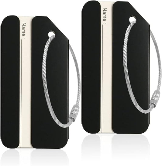 2Pack Black Aluminum Luggage Tag with Name ID Card Perfect to Quickly Spot Luggage Suitcase by Ovener