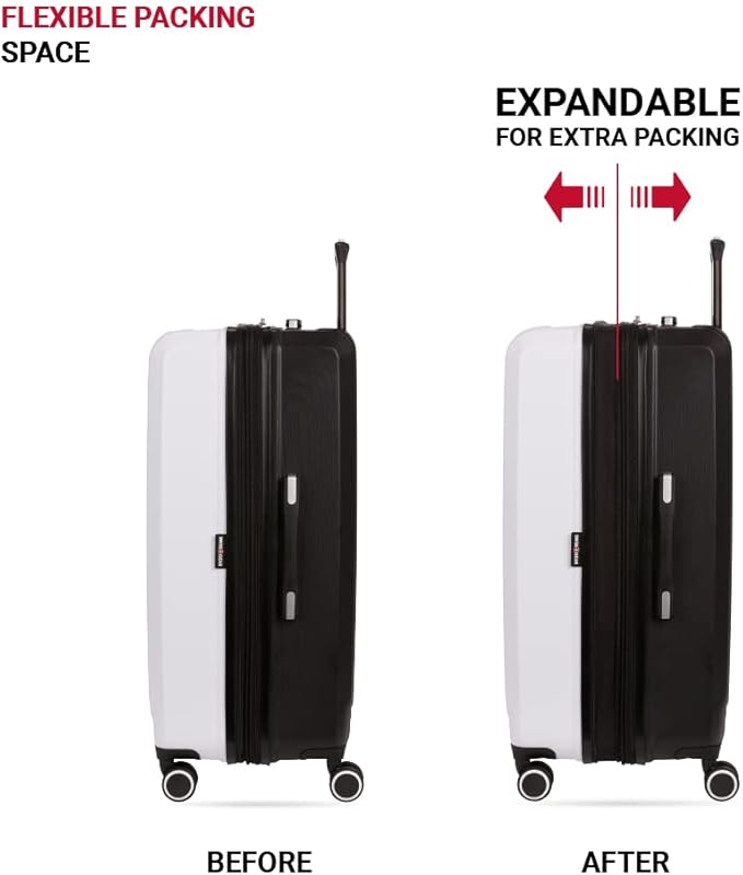 SwissGear 8028 Hardside Expandable Spinner Luggage, Black/White, Checked-Medium 24-Inch