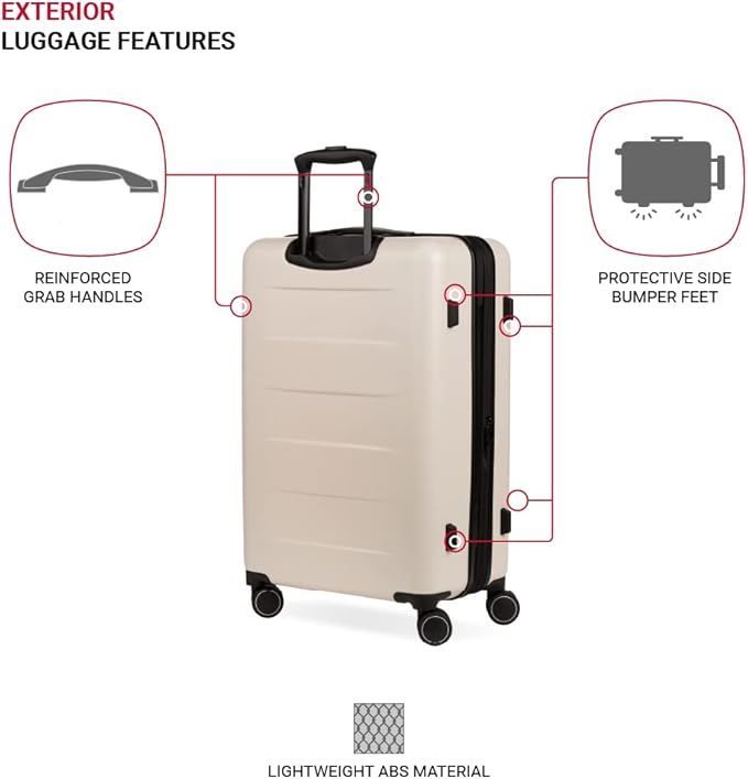 SwissGear Eclipse Hardside Expandable Luggage with Spinner Wheels, Medium Checked, Ultimate Grey