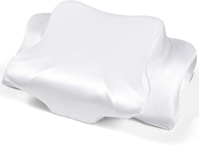 Satin Pillowcase for Cervical Pillows, (Cover Only) Fit for Orthopedic Neck Support Pillow, Silky Smooth Pillowcase Cover with Zipper Closure (White)