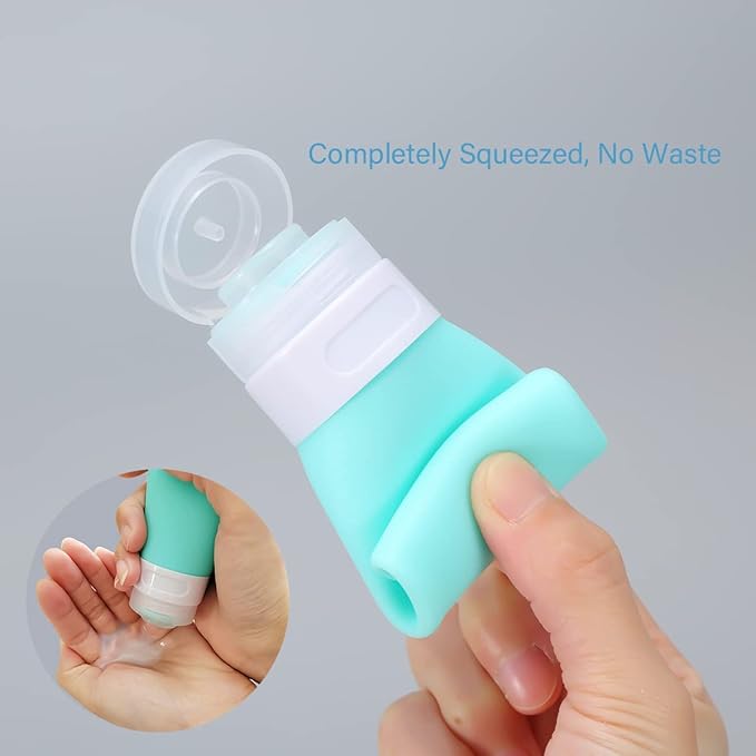 2 Pcs Silicone Travel Bottles,3oz Leak Proof Refillable Squeeze Containers with Transparent Carry Bag,Small Empty Travel Size Bottles for Shampoo,Conditioner,Lotion,Toiletries