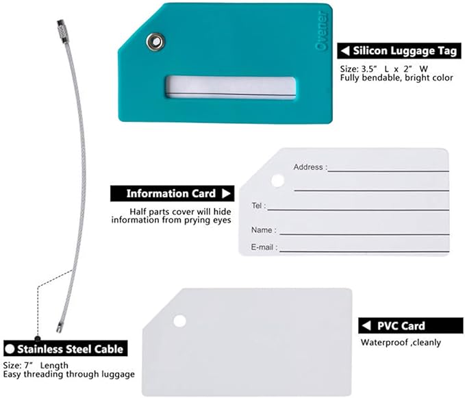5Pack Silicone Luggage Tag with Name ID Card Perfect to Quickly Spot Luggage Suitcase by Ovener