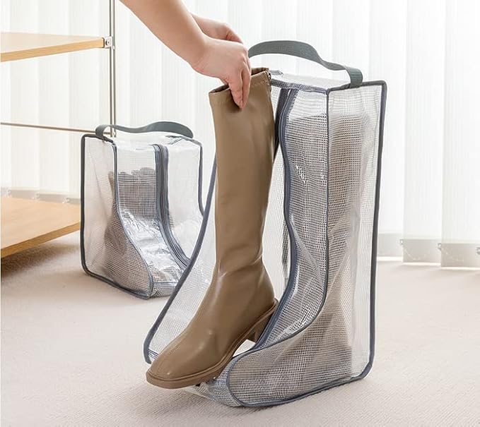 2 Set Boot Storage,Portable Short Boots and Tall Boots Storage or Protector Bag,Shoe Dust Bags,Shoe Sleeves for Travel,Clear Boots Cover,Shoes Packing Organizers for Adult Sneakers (Black Edge-Tall)