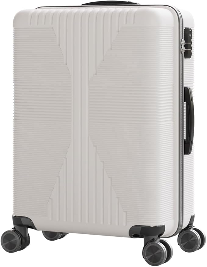 Karl home 24" Check-in Luggage, PP Hardside Checked Medium Suitcase with Wheels, Waterproof Durable Rolling Luggage with Built-in Lock for Travel Business, White
