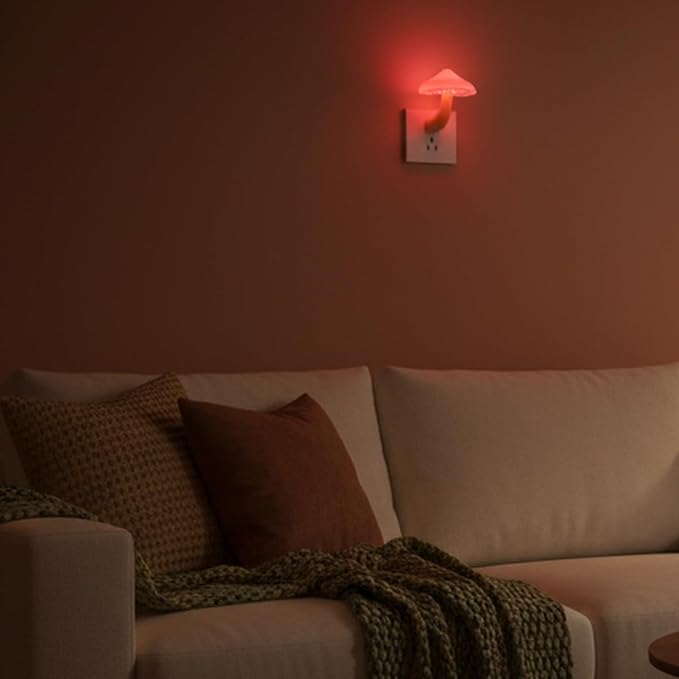 LED Mushroom Night Light Plug in Lamp, 4 Pack Red Night Lights Plug into Wall, Dusk to Dawn Sensor NightLight for Adults Kids Room Bedroom Bathroom Hallway Kitchen