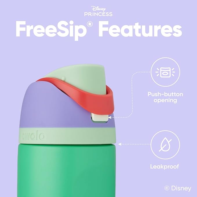 Owala Disney Princess FreeSip Insulated Stainless Steel Water Bottle with Straw for Sports and Travel, BPA-Free Sports Water Bottle, 24 oz, Ariel