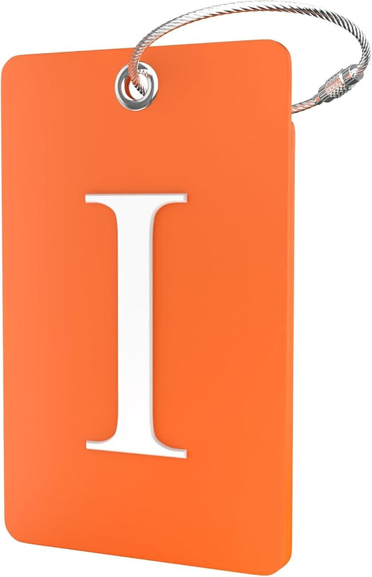 Shacke Luggage Tag Initial – Fully Bendable Tag w/Stainless Steel Loop - Orange (Letter I)
