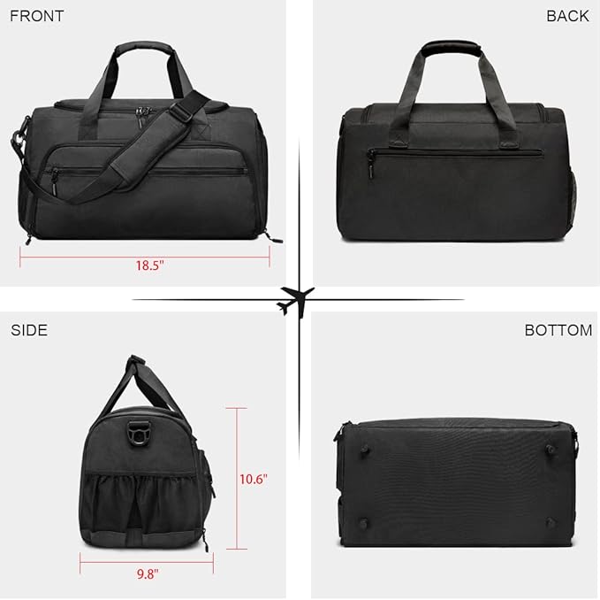 Gym Bag for Men Women, Sports Duffle Bags with Wet Pocket & Shoes Compartment, Water Resistant Overnight Duffel Bag