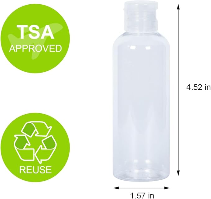 2 Pack Clear Travel Size Toiletry Bottles, 3.4oz TSA Approved Containers, Leak Proof Squeezable Plastic