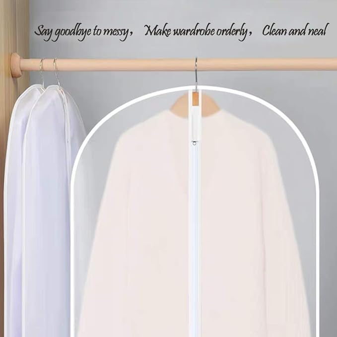 Garment Bags for Hanging Clothes (Set of 12) Suit Bags for Closet Storage, Plastic Waterproof Suit Cover Bag with Zipper for Coats, Jackets, Shirts 24'' x 40''