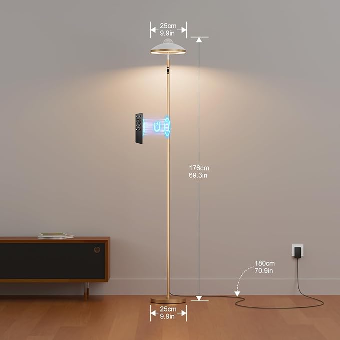 DUSKTEC 3-in-1 Floor Lamp, RGB Aurora & Galaxy Star Projector, 69", Gold | Magnetic remote & touch, 1400 lm, 3000K–6000K tunable white, 10%–100% dimmable, 1 hr timer for bedrooms, kids' rooms & gaming