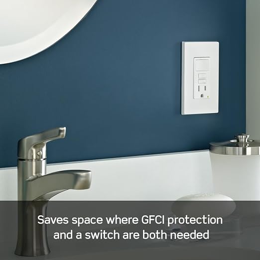 Leviton GFCI Combination Outlet with Switch, 15 Amp, Self Test, Tamper-Resistant with LED Indicator Light, Saves Space, GFSW1-I, Ivory