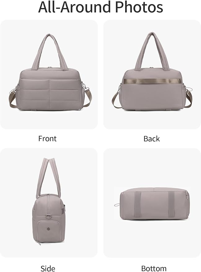 Gitus Carry On Duffle Gym Bag for Women Puffer Weekender Overnight Duffel Bag for Travel with Clear Toiletry Pouch Sport Yoga Fitness Essentials Gifts (Gray)