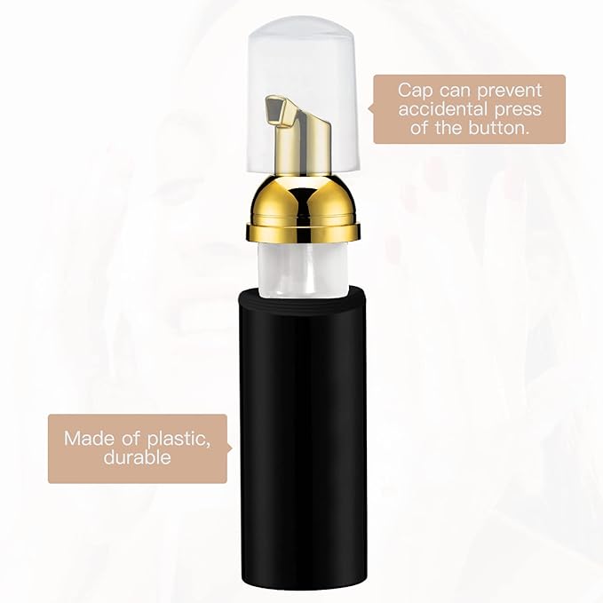 2oz Foam Pump Bottle (3PCS) Empty Travel Foaming Dispenser for Hand Soap, Lash Cleanser, Shampoo (60ml, Gold &Black,White,Pink