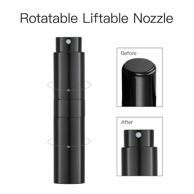 LISAPACK 8ML Atomizer Perfume Spray Bottle for Travel, Empty Refillable Cologne Dispenser, Portable Sprayer for Men and Women (Gloss Black)