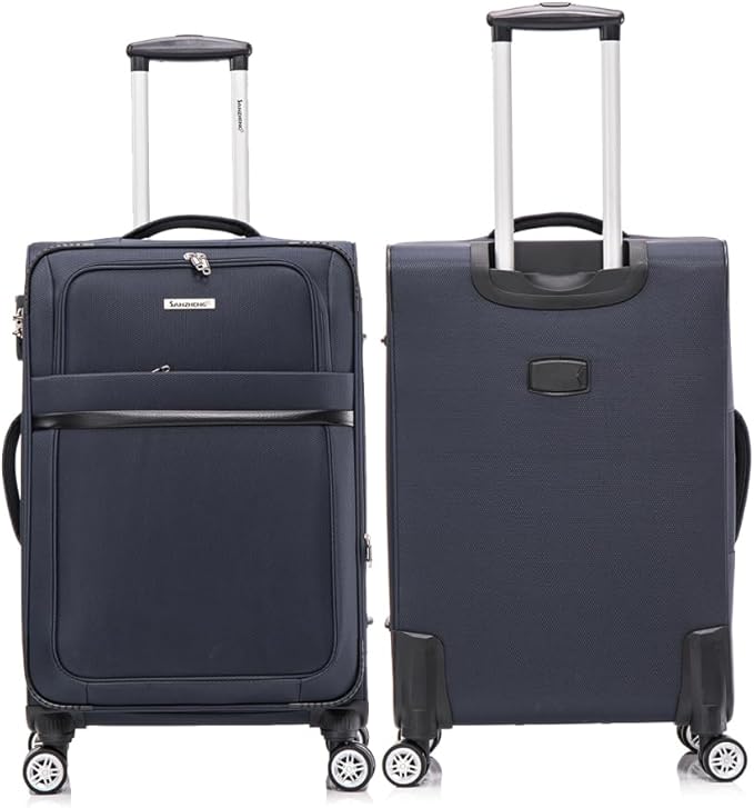 Lispin Luggage Set Softshell Expandable 4 Piece Suitcase with Wheels Softside Lightweight Travel Carry on Luggage (Dark Blue + Fabric + 3-piece)