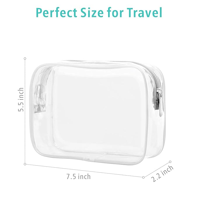F-color TSA Approved Toiletry Bag 3 Pack Medium - Clear Makeup Bag Travel Quart Size for Women Men, Clear Cosmetic Bag Airport Airline Compliant Carry on Bag, Active White