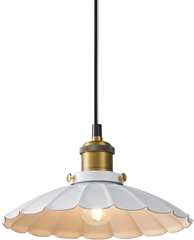 White Pendant Lights, Modern Hanging Lamp with 9.8 Inch Industrial Shade for Kitchen Island, Farmhouse Pendant Lights Kitchen Island 6.5Ft Adjustable Cord Pendant Light Fixtures