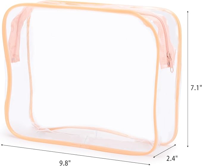Tbestmax 10 Pack Clear Cosmetic Bags Makeup Bags Portable Waterproof TSA Approved Travel Toiletry Bags Large Organizer Peach Pink, 9.8" x 7.1" x 2.4"