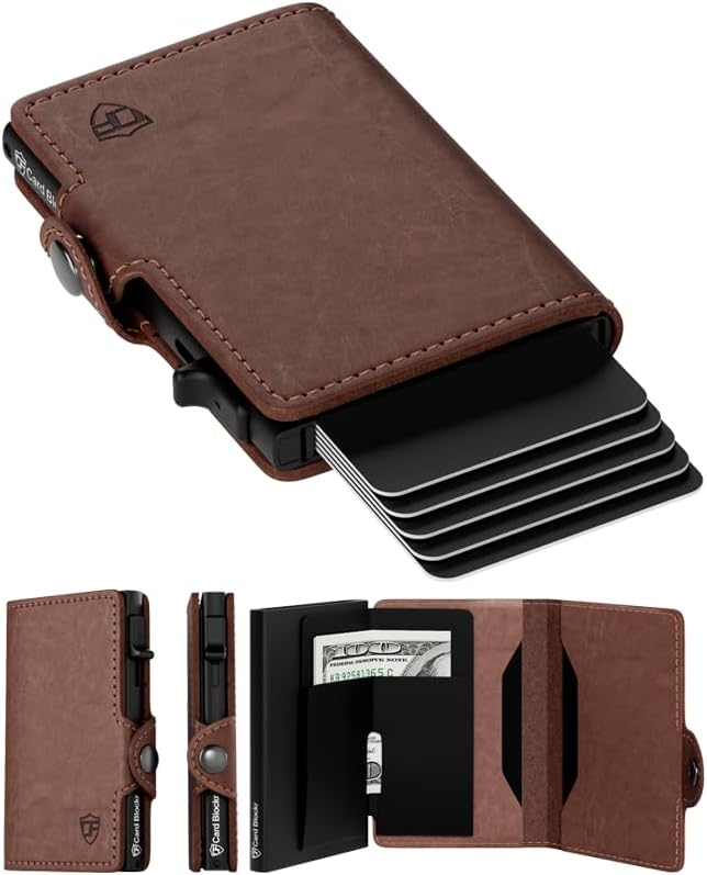 Conceal Plus Card Blocr Pop Up Wallet for Men - Slim Metal RFID Blocking Card Holder (4-6 Cards Ejector) - Minimalist Smart Front Pocket Wallet with Internal Cash + ID Storage