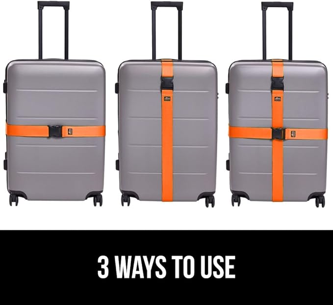 GORILLA GRIP Heavy Duty 8 Pack Adjustable Luggage Straps for Suitcases, Easy to Identify Travel Belt Connector Holds Suitcase Together, Extends Life of Bag, Strap Connects Two Bags, Accessories Orange