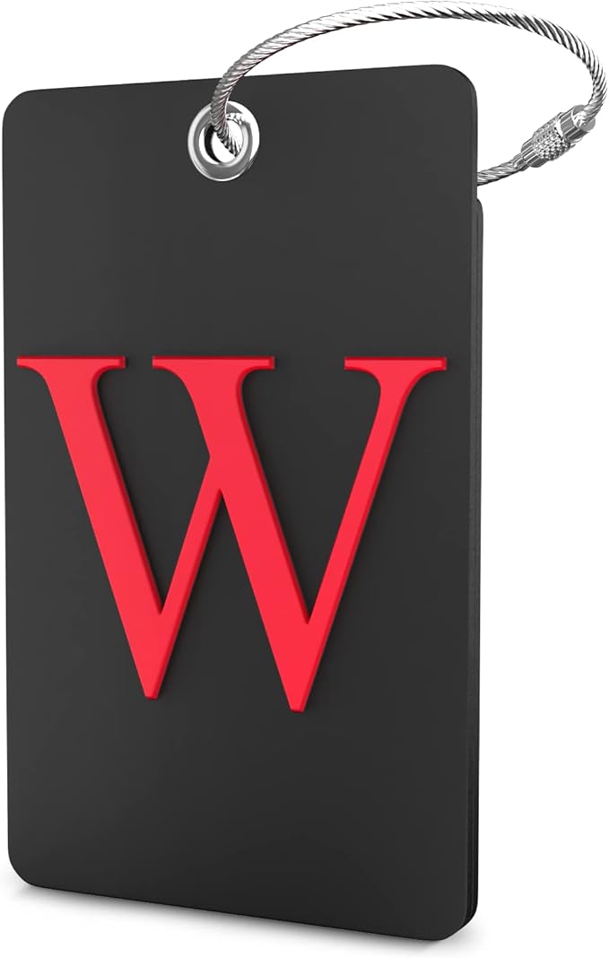 Shacke Luggage Tag Initial - Fully Bendable Tag w/Stainless Steel Loop - Black (Letter W)