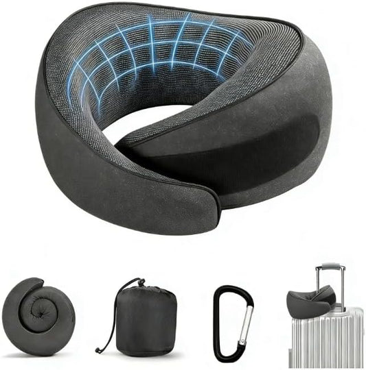 SZXYX Travel Pillows for Airplanes, 100% Pure Memory Foam Neck Pillow for Airplanes, Comfortable Breathable Cover, 360° Support Stowable Pillows for Sleeping, Car, Airport Travel Essentials Black