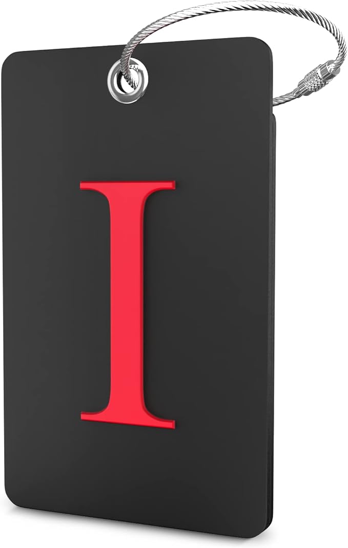 Shacke Luggage Tag Initial - Fully Bendable Tag w/Stainless Steel Loop - Black (Letter I)