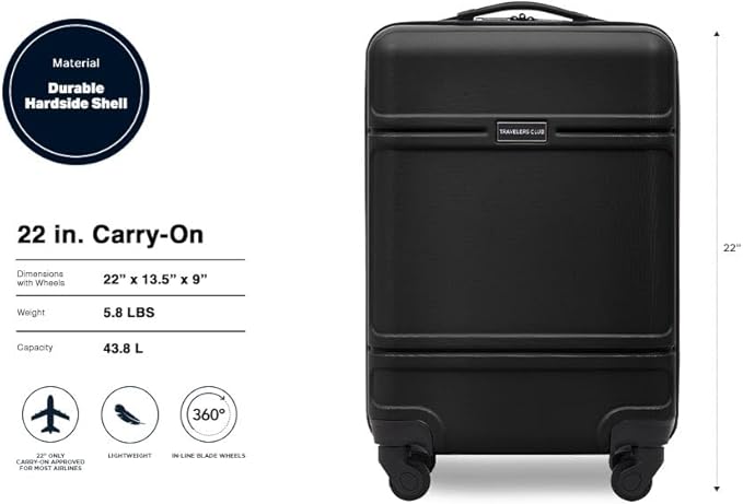 Travelers Club Skyline 22" Carry-On Spinner Luggage, Black