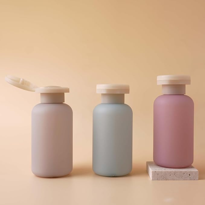 3.4oz Travel Shampoo Bottle with Flip Cap, Leak Proof Plastic Squeeze Bottles, Reusable Empty Travel Shampoo and Conditioner Bottles for Creams, Lotion, Foundation, Conditioner (Forest Series, 4Pcs)