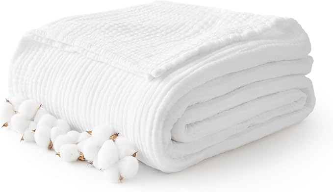 100% Cotton Muslin Blanket 40" x 40", Breathable and Lightweight Cotton Throw Blankets, Soft Cooling Summer Gauze Blanket for All Season, White
