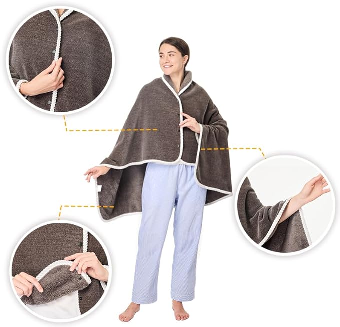 XING YE CHUAN Fleece Wearable Blanket, Comfy Poncho Throw with Buttons, Plush Sleeveless Blankets, for Women Cape Wrap Cover…