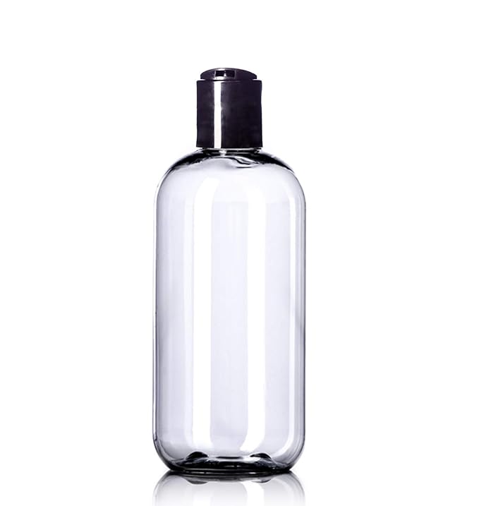 8oz Plastic Bottles (6 Pack) BPA-Free Squeeze Clear Toiletries and Shampoo Containers with Disc Cap, Labels Included for Travel