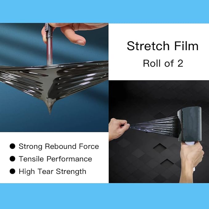 Stretch Wrap Roll 5"×1000' Plastic Wrap Roll for Moving Shipping Wrap,Industrial Strength Black Shrink Packing Wrap Heavy Duty Stretch Film with Handle(2roll)