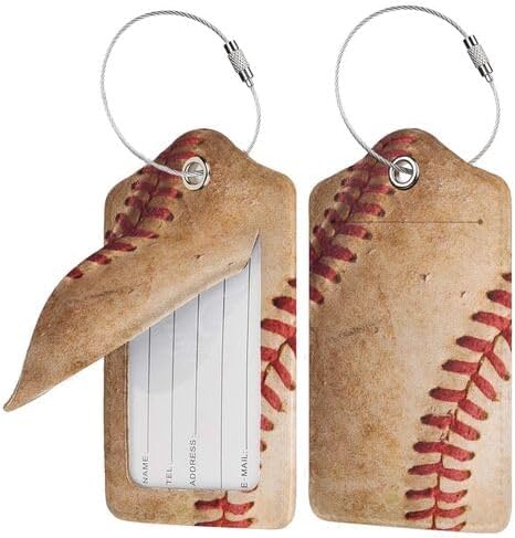 Baseball 2 Pcs Luggage Tags, Privacy Cover Id Label with Stainless Steel Loop and Address Card for Suitcases & Travel Bags