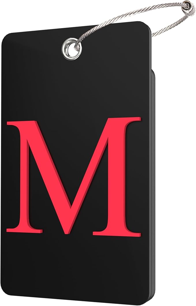 Gostwo 2 Pack Luggage Tags for Suitcases, 26 Initial Letter Travel Luggage Baggage Identification Labels ID Tag Fully Bendable Tags with Stainless Steel Loop (Black) (Letter M)
